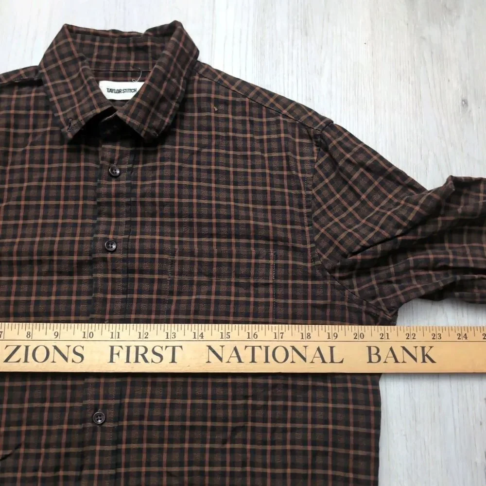 Taylor Stitch Jack In Mulch Brown Plaid Shirt 40 Button Down Long Sleeve Top - Picture 2 of 4